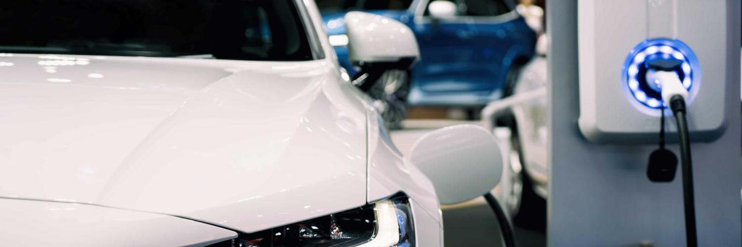 A white EV charging