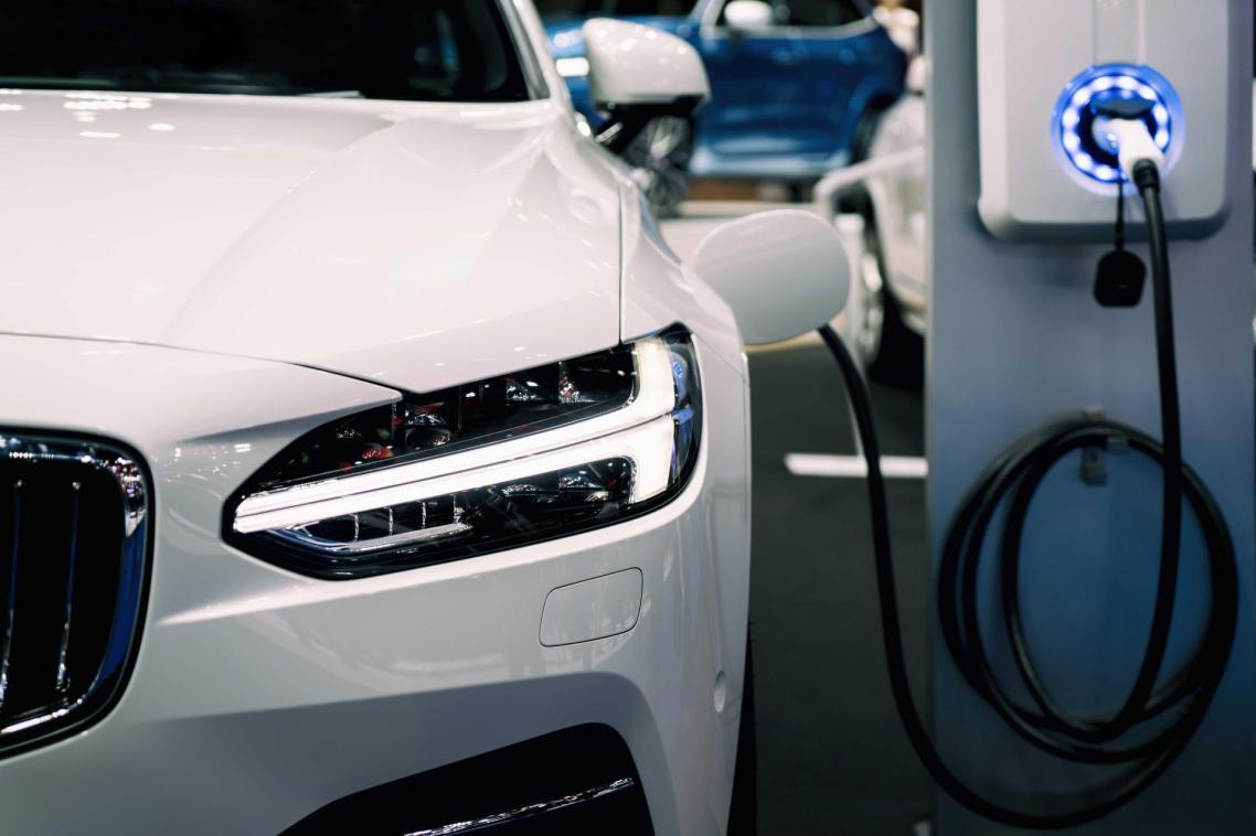 A white EV charging