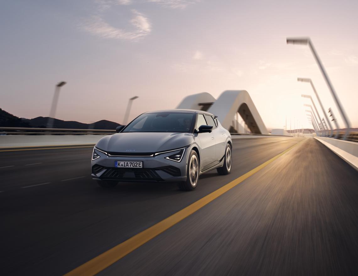 A EV6 driving on the road